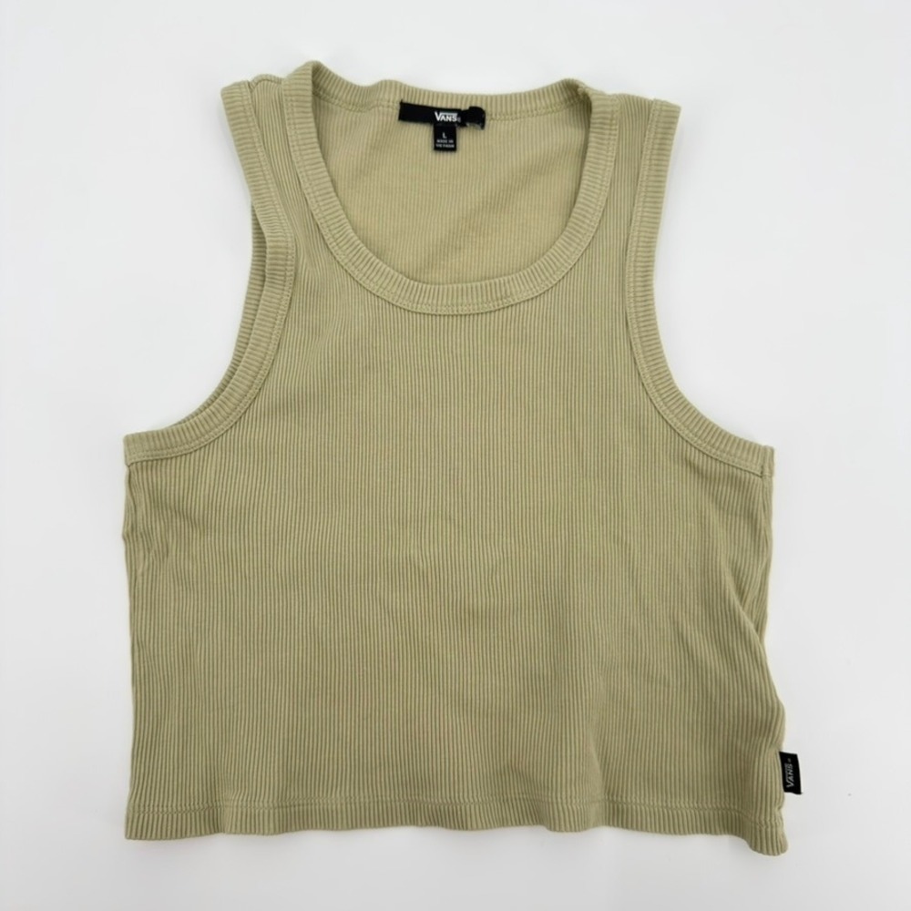 Vans Ribbed Knit Tank Top Sage Green Sleeveless Crop Scoop Neck Womens Large